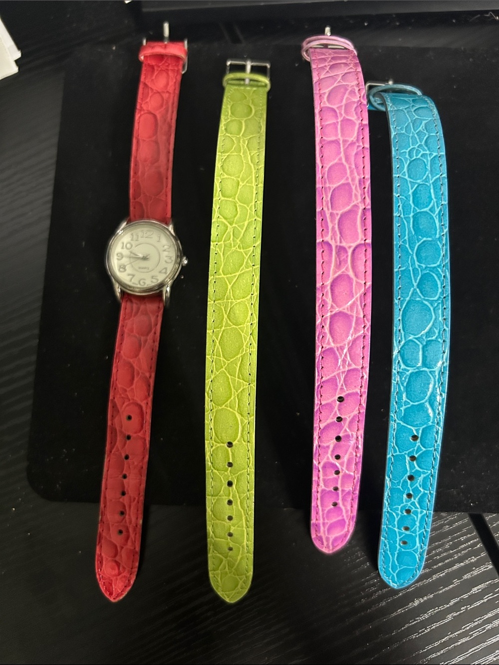 Women's Red Leather Strap Quartz Watch with Easy-Read Dial